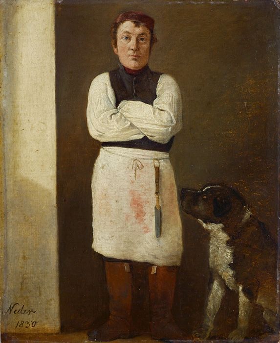 Michael Neder, Der Fleischhauer mit Hund, 1830, Öl auf Malkarton, 24,5 x 20 cm © Leopold Museum-Privatstiftung, Wien.