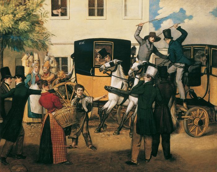 Michael Neder, Der Kutscherstreit, 1828, Öl auf Leinwand, 58 x 71,5 cm © Belvedere, Wien.