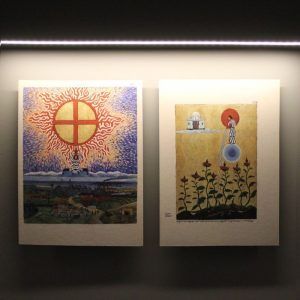 Carl Gustav Jung (1875-1961), Reproduktionen aus Das rote Buch, 1913-1929, Foundation of the Works of C.G. Jung, Zürich, Installationsfoto: Alexandra Matzner.