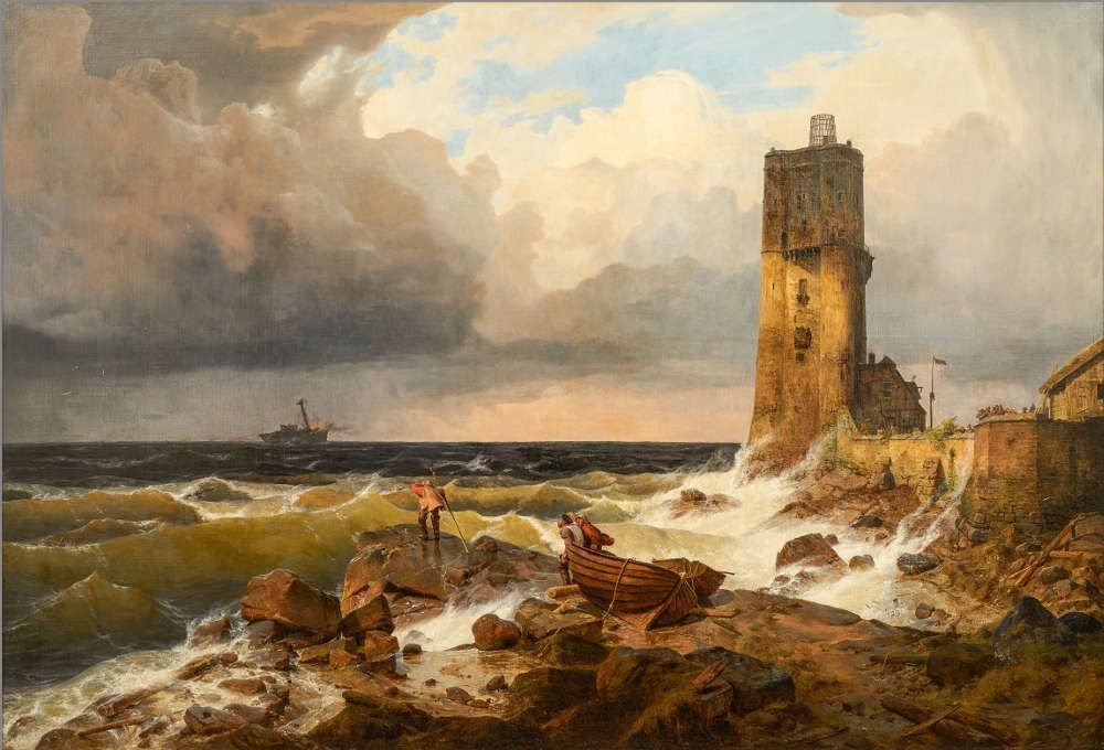 Andreas Achenbach, Große Marine mit Leuchtturm, 1836, Öl auf Leinwand (Privatsammlung © Museum LA8 Baden-Baden)