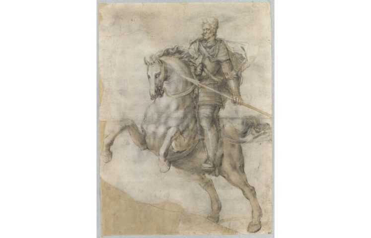 Adrian de Vries, Kaiser Rudolf II. zu Pferd, um 1603 (Musée du Louvre, Paris, Département des Arts graphiques, RF 54764, Recto)