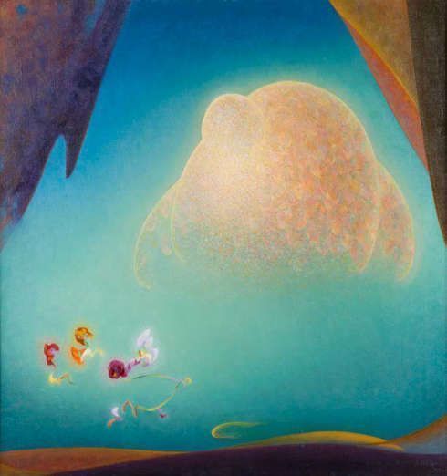 Agnes Pelton, Nurture, 1940, Öl/Lw, 30 x 28 in. (Collection of the Nora Eccles Harrison Museum of Art, Utah State University, Logan, Utah; Gift of the Marie Eccles Caine Foundation)
