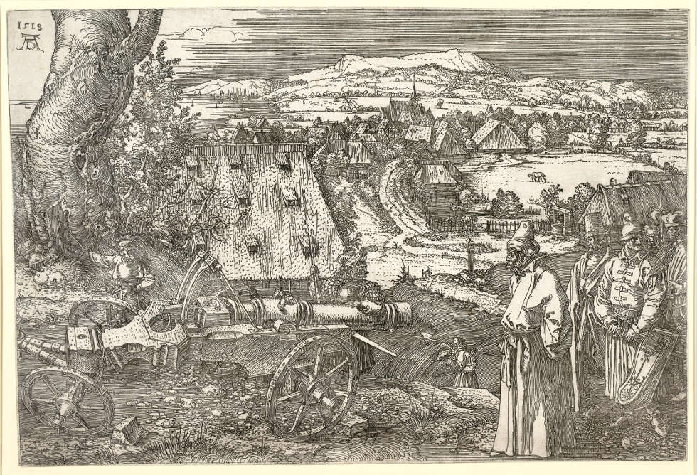 Albrecht Dürer, Landschaft mit Kanone (Die große Kanone), 1518, Radierung (Albertina, Wien)
