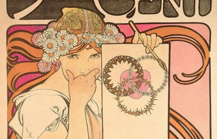 Alfons Mucha, Salon des Cent: exposition de l’oeuvre de Mucha, Detail, 1897, Farblithografie, 66.2 x 46 cm (Fondation Mucha, Prag © Mucha Trust 2018)