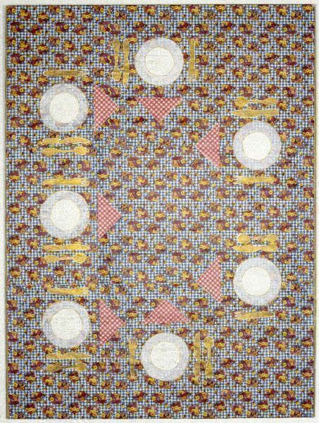 Alfred Klinkan, Gedeck für sieben Zwerge, 1976, Mischtechnik auf Geschenkpapier, kaschiert auf Karton (Neue Galerie Graz, Foto: Universalmuseum Joanneum/N. Lackner)