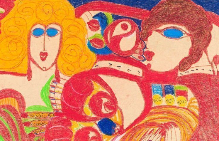 Aloïse Corbaz, Bal tango – Hôtel Rosière, Detail, 1960–1963, Farbkreiden, Farbstifte, Bleistift auf Papier (Kunstmuseum Solothurn, Schenkung Etienne und Jacqueline Porret-Forel, 1995 © Fondation Aloïse, Chigny Foto © Kunstmuseum Solothurn)