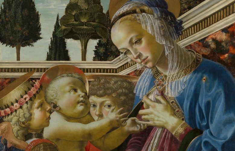 Andrea del Verrocchio und Werkstatt, Maria mit Kind und zwei Engeln, um 1467-1469, Holz, 69,2 x 49,8 cm (London, The National Gallery © The National Gallery)