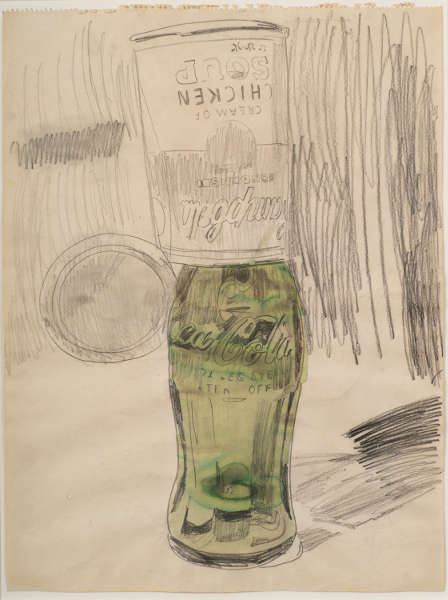Andy Warhol, Campbell’s Soup Can over Coke Bottle, 1962, Graphit, Aquarell/Papier, 59.7 × 45.1 cm (The Brant Foundation, Greenwich, CT © The Andy Warhol Foundation for the Visual Arts, Inc. / Artists Rights Society (ARS) New York)