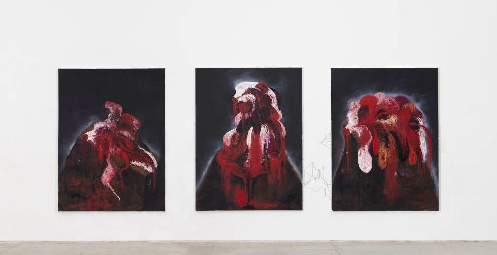 Anish Kapoor, Diana Blackened Reddened, 2021, ÖlLeinwand, Triptychon je 244 × 183 cm, Foto Dave Morgan, © Anish Kapoor
