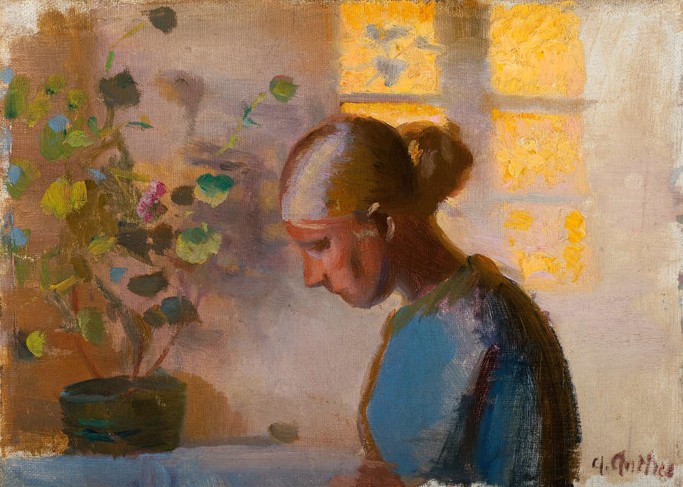 Anna Ancher, Studie einer Näherin in Blau (Skagens Kunstmuseer)