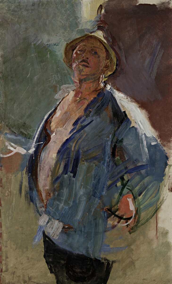 Anton Kolig, Selbstbildnis in blauer Jacke, 1926, Öl auf Leinwand, 126,9 × 78,8 cm (Leopold Museum, Wien © Bildrecht, Wien, 2016)