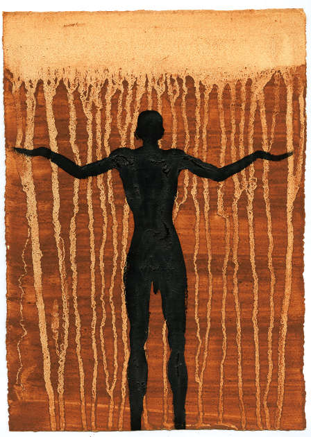 Antony Gormley, Earth, Body, Light, 1989, Erde, Hasenhautleim, schwarzes Pigment/Papier, 38 x 28 cm © Antony Gormley