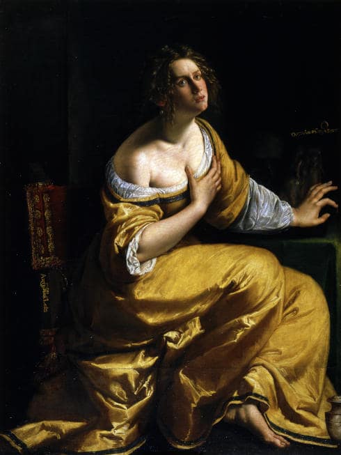 Artemisia Gentileschi, Die Bekehrung der heiligen Maria Magdalena, 1613–1615, Öl auf Leinwand, 146,5 × 108 cm (Florenz, Uffizien – Palazzo Pitti, Galleria Palatina, Inv.-Nr. 1912 Nr. 142)