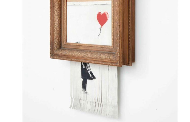 Banksy, Love Is in the Bin, Detail, 2018, Sprayfarbe und Acryl auf Leinwand, 142 x 78 x 18 cm, Privatsammlung, Foto: Sotheby’s, © Banksy