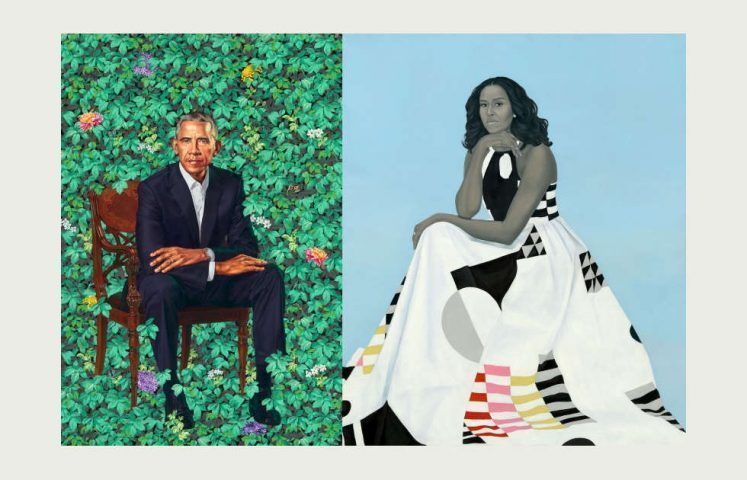 Kehinde Wiley, Barack Obama & Amy Sherald, Michelle LaVaughn Robinson Obama, 2018 (National Portrait Gallery, Smithsonian Institution)