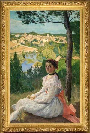 Frédéric Bazille, Aussicht auf das Dorf, 1868, Öl auf Leinwand, 137,5 x 85,5 cm (Musée Fabre, Montpellier Méditerranée Métropole, don Madame Gaston Bazille, 1898 Montpellier, Musée Fabre, Montpellier Méditerranée Métropole © Cliché Frédéric Jaulmes)
