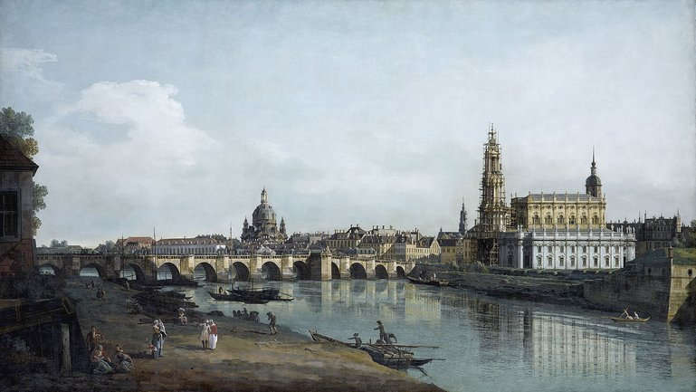 Bernardo Bellotto, Dresden vom rechten Elbufer unterhalb der Augustusbrücke, 1748 (© Gemäldegalerie Alte Meister, Staatliche Kunstsammlungen Dresden, Foto: Estel/Klut)