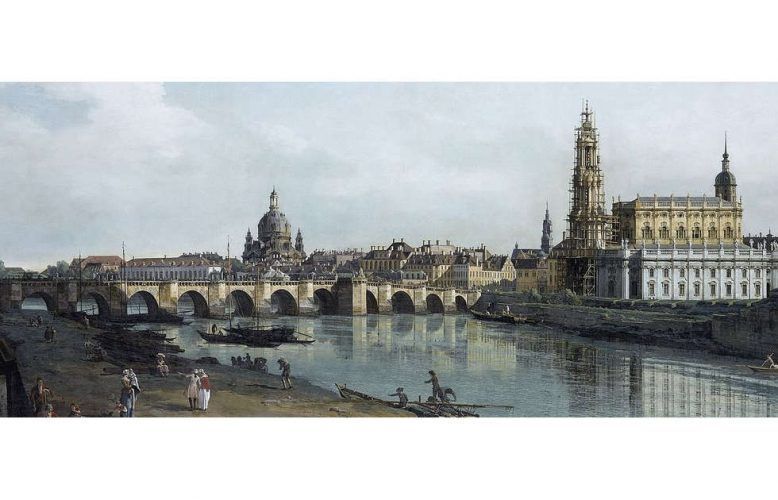 Bernardo Bellotto, Dresden vom rechten Elbufer unterhalb der Augustusbrücke, Detail, 1748 (© Gemäldegalerie Alte Meister, Staatliche Kunstsammlungen Dresden, Foto: Estel/Klut)