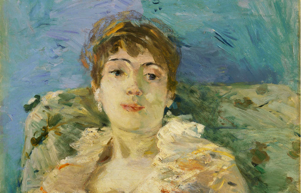 Berthe Morisot, Junge Frau auf dem Sofa [Jeune Femme au Divan], Detail, 1885, Öl/Lw, 61 x 50.2 cm (Tate, London; Bequeathed by the Hon. Mrs A.E. Pleydell-Bouverie through the Friends of the Tate Gallery 1968, Photo ©Tate)