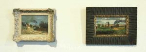 Tina Blau, Straßenansicht. Motiv aus Nußdorf, 1894, Öl auf Holz, 17,5 × 23 cm (Privatbesitz) + Grinzing an der Zahnradbahn, um 1894/98?, Öl auf Holz, 17 × 27 cm (Privatbesitz)