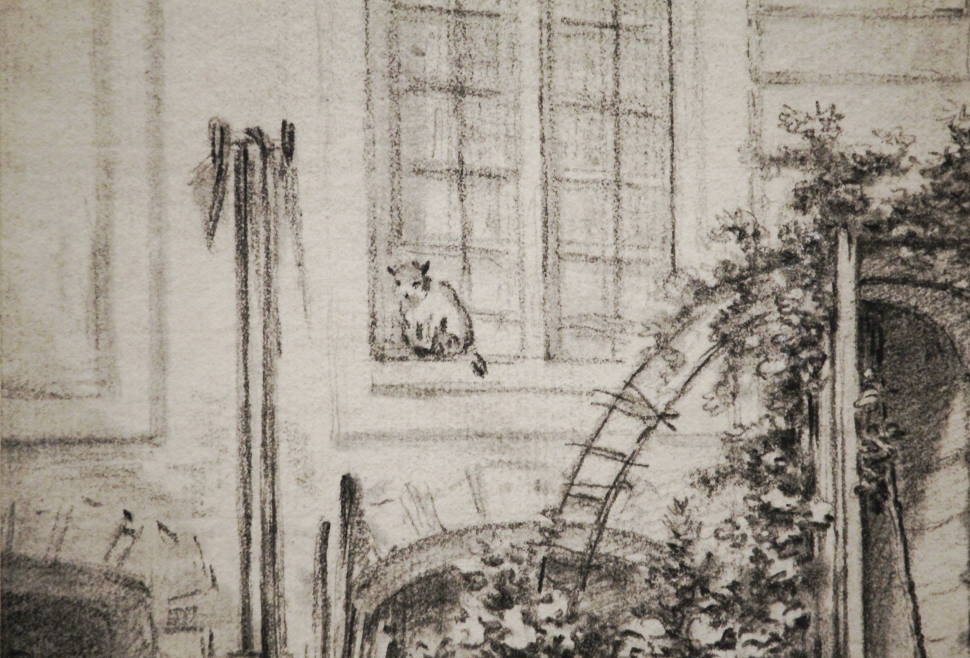 François Boucher, Blick in den Innenhof eines Hauses, Katze, um 1750–1755 (Albertina, Wien; Foto: Alexandra Matzner, ARTinWORDS)