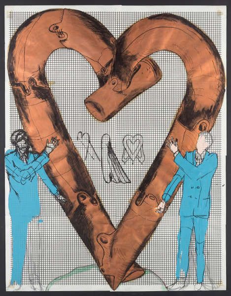 Bruno Gironcoli, Herz, 1967–1970, Tusche, Tempera auf Papier, 72 x 55 cm (mumok Museum moderner Kunst Stiftung Ludwig Wien, erworben 1970, © BRUNO GIRONCOLI WERK VERWALTUNG GMBH / GESCHÄFTSFÜHRERIN CHRISTINE GIRONCOLI)
