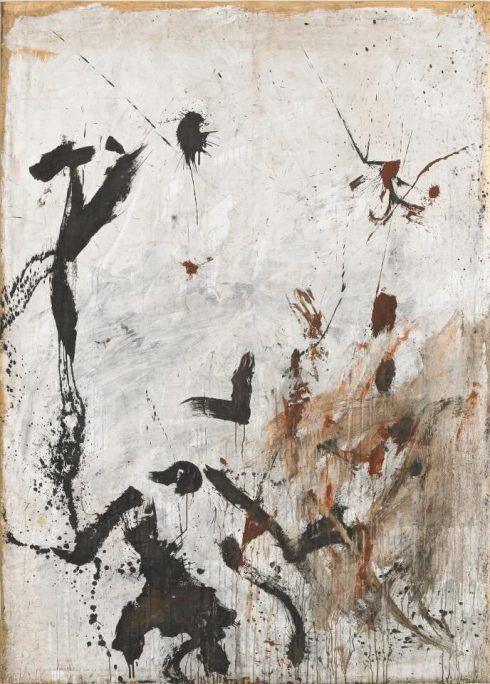 Günter Brus, Aktionsmalerei O.T., 1960, Dispersion auf weiß grundiertem Packpapier, 243 x 175 cm (Foto: Mischa Nawrata, Wien © Albertina, Wien: Sammlung Essl)