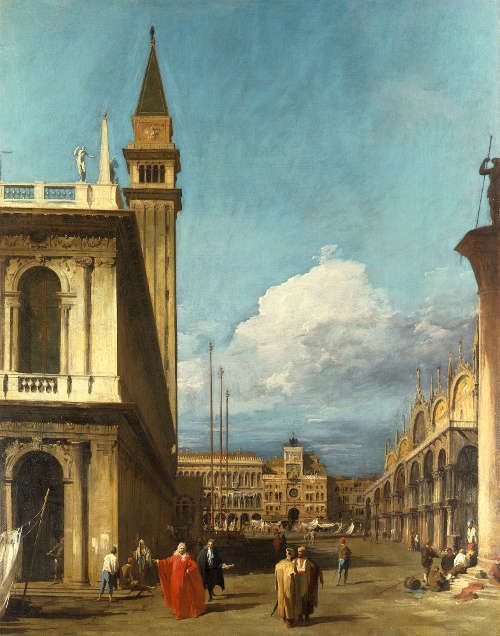 Canaletto, Die Piazzetta in Richtung Norden zum Torre dell'Orologio, um 1723/24, aus einer Serie von sechs Ansichten von Venedig (Royal Collection Trust/© Her Majesty Queen Elizabeth II 2017)