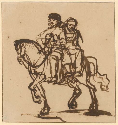 Carel Fabritius, Junges Paar zu Pferde, o.J., Feder in Braun (© Staatliche Museen zu Berlin, Kupferstichkabinett / Dietmar Katz)