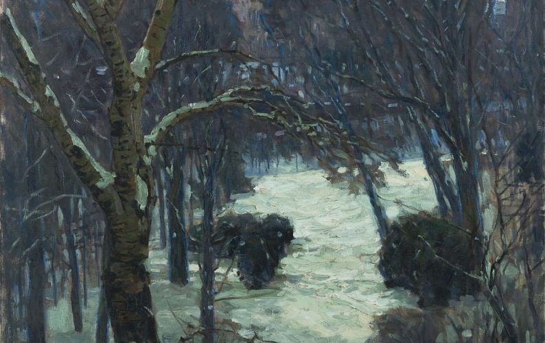 Carl Moll, Winter auf der Hohen Warte, Detail, 1912/1914, Öl/Lw (Leopold Museum)