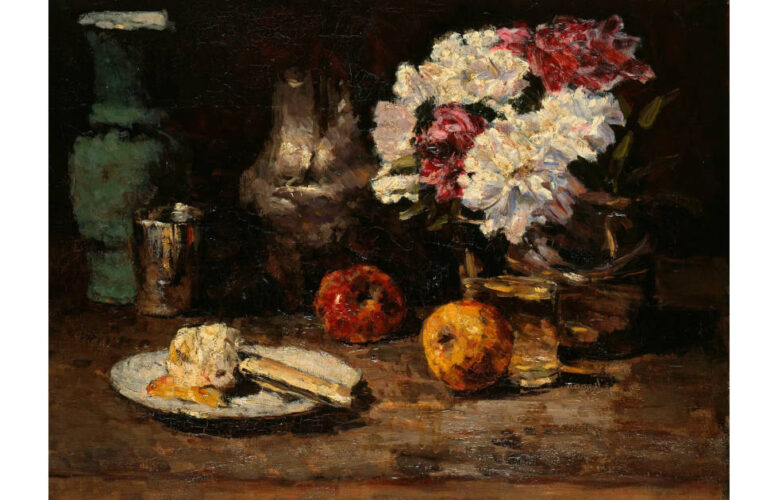 Carl Schuch, Der Rhododendronkorb („Der grüne Krug“), 1886–1894, Öl auf Leinwand 61 x 78 cm (Staatliche Kunstsammlungen, Gemäldegalerie Neue Meister, Dresden © Albertinum | GNM, Staatliche Kunstsammlungen Dresden / Jürgen Karpinski)