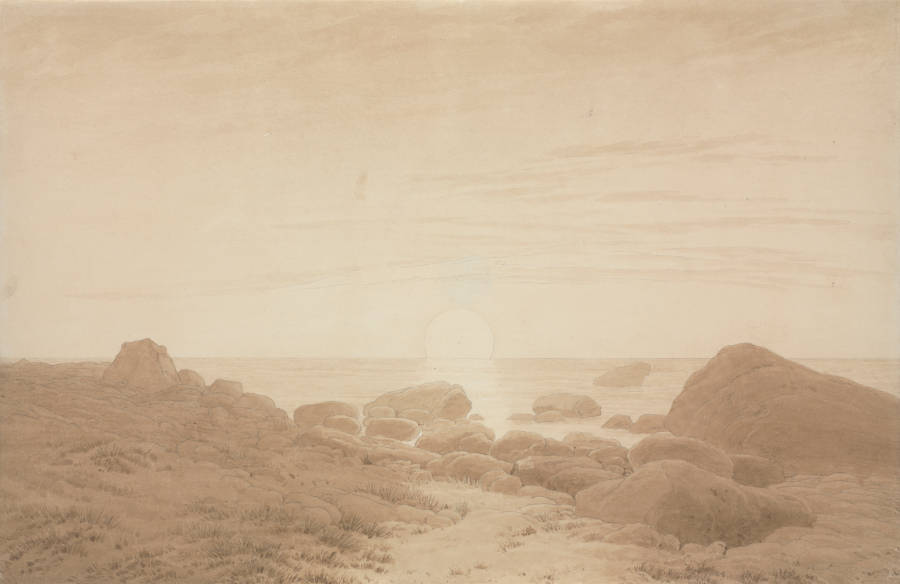 Caspar David Friedrich, Steiniger Strand mit Mondaufgang, um 1835/37 (© Kupferstich-Kabinett, Staatliche Kunstsammlungen Dresden, Foto: Elke Estel/Hans-Peter Klut)