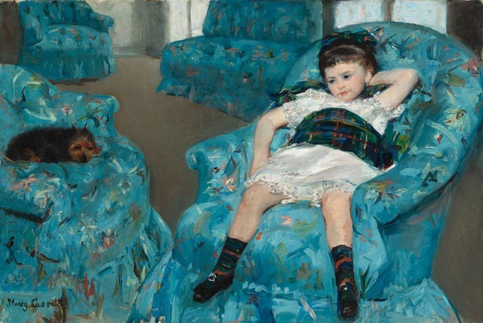 Mary Cassatt, Portrait de petite fille [Kleines Kind in einem blauen Lehnsessel], 1878, Öl auf Leinwand, 89.5 x 129.8 cm (National Gallery of Art, Washington, Collection of Mr. and Mrs. Paul Mellon)