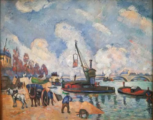 Paul Cézanne, Am Quai d’Austerlitz in Paris, nach Guillaumin [La Seine au quai d’Austerlitz, d’après Guillaumin], 1876–1878 , Öl/Lw, 59,5 × 72,5 cm (Hamburger Kunsthalle, Inv. Nr. HK-2374 R 293/FWN 104)