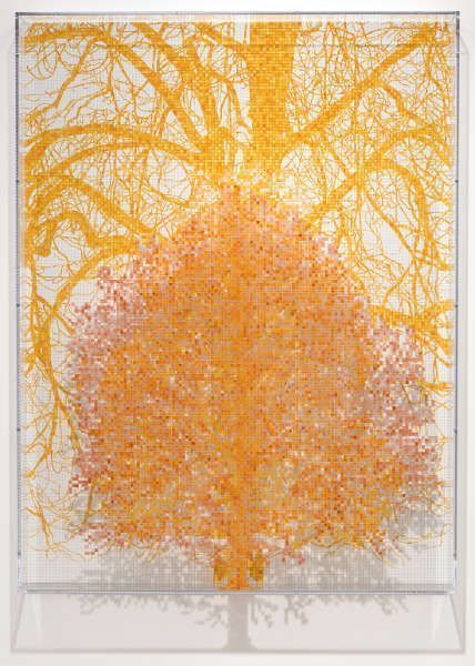 Charles Gaines, Tree #2, Michael, series Tiergarten, 2018, Acrylic on paper, lacquer, and wood, 199 × 151 × 14,6 cm (Collection of Andrew Xue, Singapour. © Charles Gaines. Photo © Frederik Nilsen)