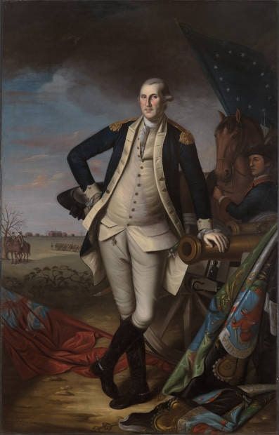 Charles Willson Peale, George Washington at the Battle of Princeton, 1781, Öl-Lw, 241.3 × 154.9 cm (Yale University Art Gallery, given by the Associates in Fine Arts and Mrs. Henry B. Loomis in memory of Henry Bradford Loomis, B.A. 1875, Inv.-Nr. 1942.319)