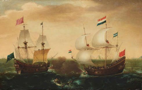 Cornelis Verbeek, Schiffe auf bewegter See, 1. Viertel 17. Jh., Öl auf Kupfer, 20 x 32 cm (Kunsthalle Bremen – Der Kunstverein in Bremen)