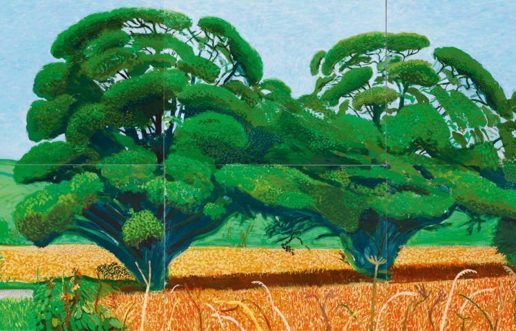 David Hockney, Three Trees near Thixendale, Summer, Detail, 2007, Öl auf acht Leinwänden (Sammlung Würth 12501, © David Hockney, Foto: Richard Schmidt)
