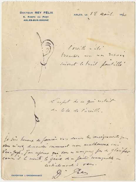Dr Félix Rey, Brief mit der Beschreibung des abgeschnittenen Ohrs von Vincent van Gogh (The Bancroft Library, University of California, Berkeley)
