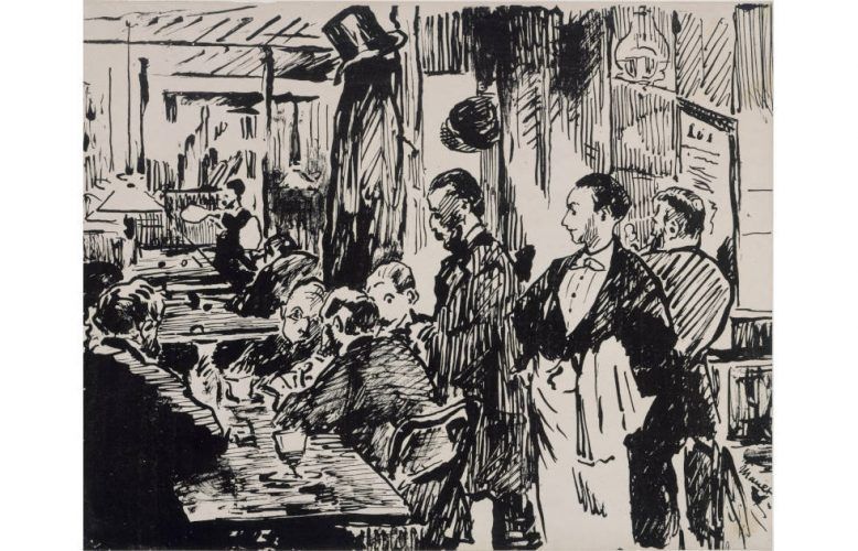 Edouard Manet, Im Café (1. Fassung), 1874, Umdrucklithografie (Staatliche Museen zu Berlin, Kupferstichkabinett, Foto Jörg P. Anders)