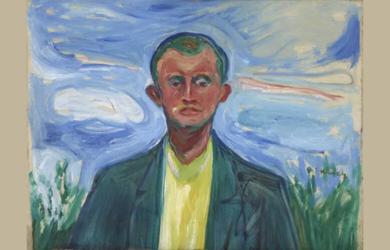 Edvard Munch, Selbstbildnis vor blauem Himmel, 1908, Öl auf Leinwand, 60 x 80,5 cm (Munchmuseet, Oslo)