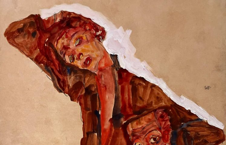 Egon Schiele, Dreifache Selbstdarstellung, Detail, 1911, Bleistift, Gouache auf Papier (Privatbesitz)