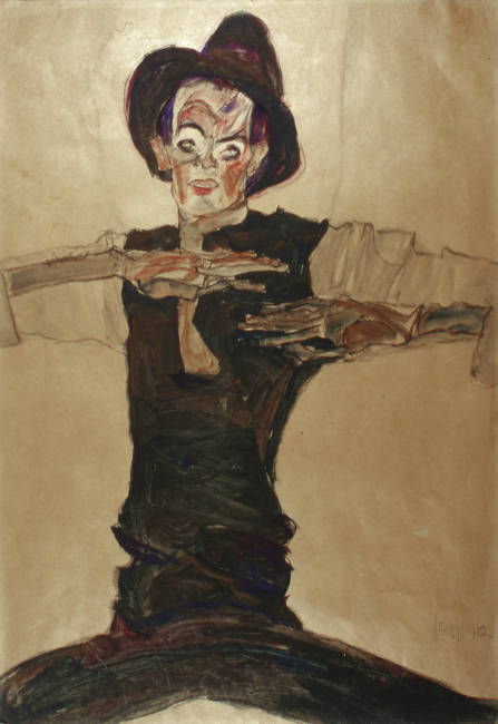 Egon Schiele, Selbstbildnis mit Hut, 1910, Aquarell, Gouache auf Papier (Privatbesitz)