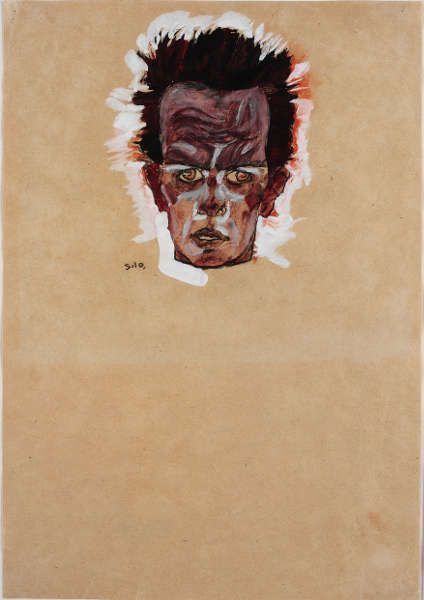 Egon Schiele, Selbstporträt. Kopf, 1910, Gouache, Aquarell und Kohle auf Papier, 42.6 x 29.6 cm (Ömer Koç, Foto © Hadiye Cangókçe)