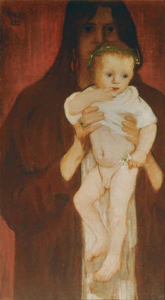 Elena Luksch-Makowsky, Ver Sacrum / Selbstbildnis mit Sohn Peter, 1901, Öl/Lw, 94,5 × 52 cm (© Belvedere, Wien)