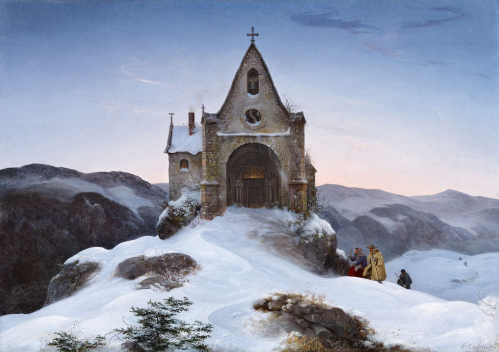 Ernst Ferdinand Oehme, Bergkapelle im Winter, 1842, Öl/Lw, 78 × 110 cm (Privatsammlung © Sasa Fuis/ VAN HAM Kunstauktionen GmbH&Co. KG)