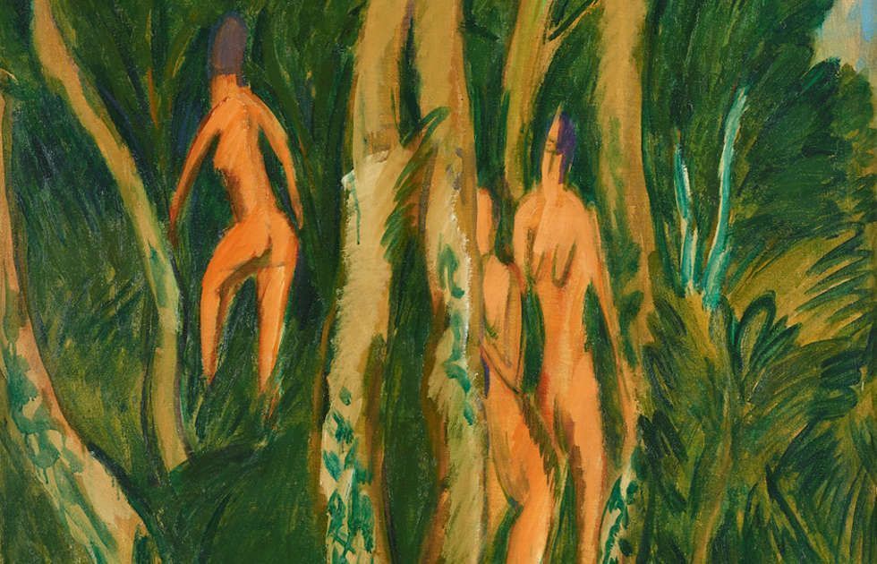 Ernst Ludwig Kirchner, Akte im Strandwald, Detail, 1913, Öl auf Leinwand, 124 x 90 cm (Kulturstiftung Sachsen-Anhalt, Kunstmuseum Moritzburg Halle (Saale) © Foto: Punctum/Bertram Kober)