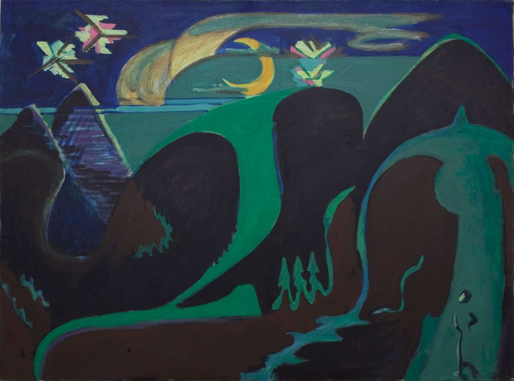 Ernst Ludwig Kirchner, Nächtliche Phantasielandschaft in Grün und Schwarz, 1930–1932, Öl/Lw, 110 x 150 cm (courtesy Gallery Dickinson, London)