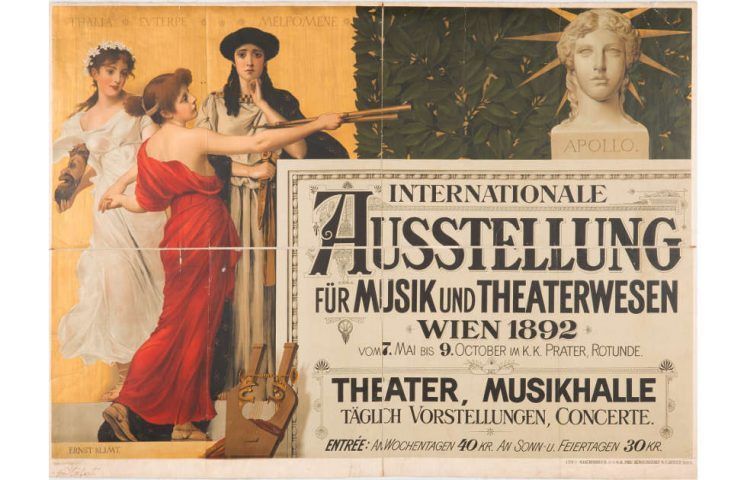 Plakat für die Internationale Ausstellung für Musik und Theaterwesen, 1892; Entwurf Ernst und Gustav Klimt (© MAK, Tibor Rauch)