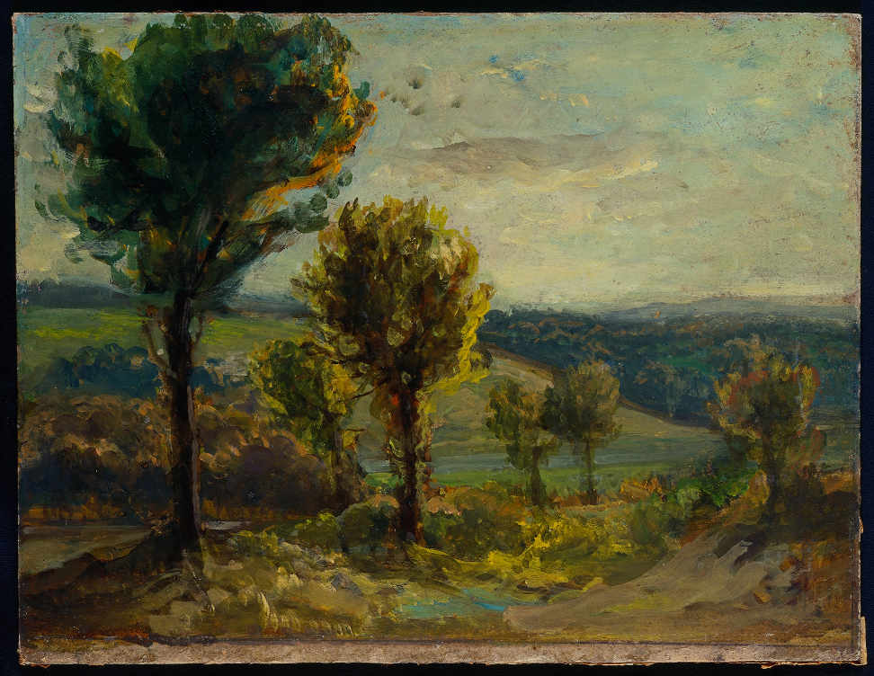 Eugène Delacroix, Landschaft bei Champrosay, 1850s, Öl auf Karton, 25 × 34 cm (Privatsammlung, on extended loan to the Musée d'art et d'histoire, Meudon (D.2012-9-1) © Photo Thierry Normand)